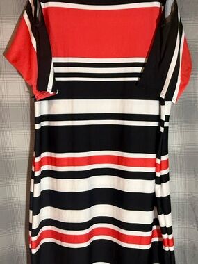 karin stevens Red, Black & White Striped Midi Dress